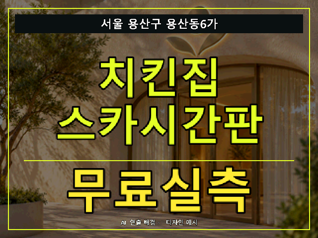 서울 용산구 용산동6가 치킨집 스카시간판 무료실측 안내 썸네일 · AI 연출 배경