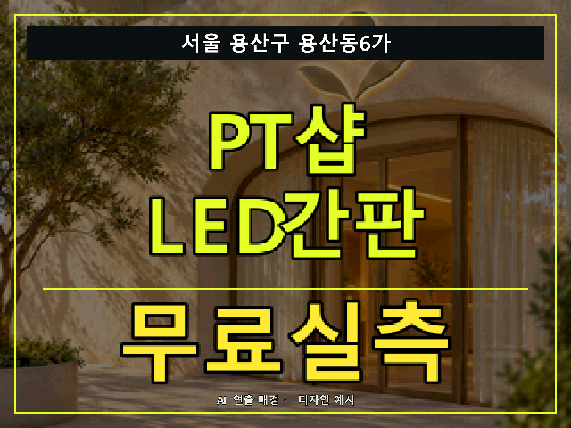 서울 용산구 용산동6가 PT샵 LED간판 무료실측 안내 썸네일 · AI 연출 배경