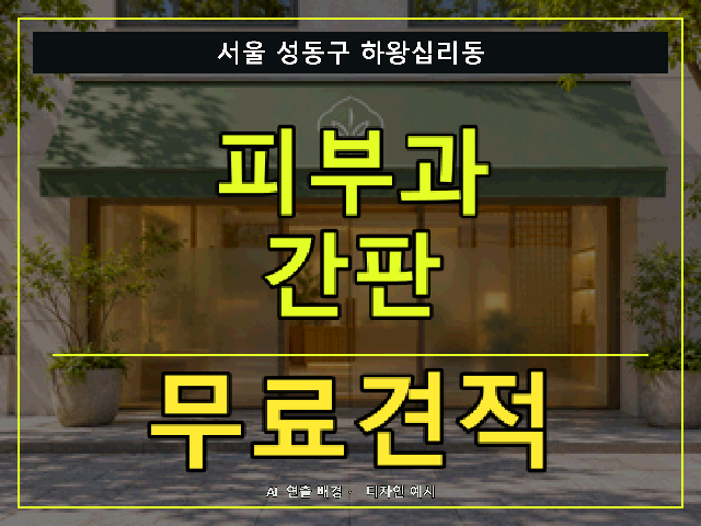 서울 성동구 하왕십리동 피부과 간판 무료견적 안내 썸네일 · AI 연출 배경