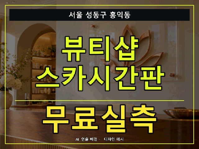 서울 성동구 홍익동 뷰티샵 스카시간판 무료실측 안내 썸네일 · AI 연출 배경