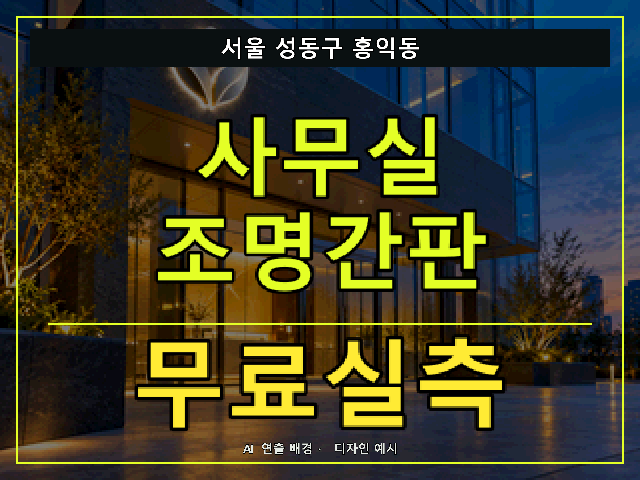 서울 성동구 홍익동 사무실 조명간판 무료실측 안내 썸네일 · AI 연출 배경