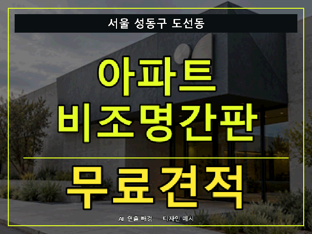 서울 성동구 도선동 아파트 비조명간판 무료견적 안내 썸네일 · AI 연출 배경