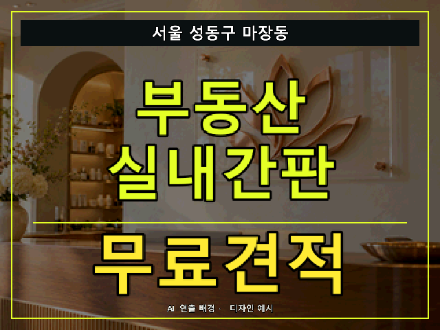 서울 성동구 마장동 부동산 실내간판 무료견적 안내 썸네일 · AI 연출 배경