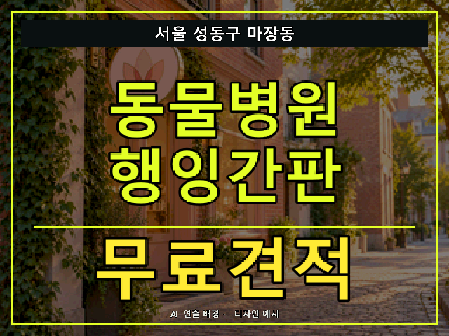 서울 성동구 마장동 동물병원 행잉간판 무료견적 안내 썸네일 · AI 연출 배경