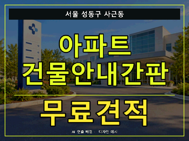 서울 성동구 사근동 아파트 건물안내간판 무료견적 안내 썸네일 · AI 연출 배경