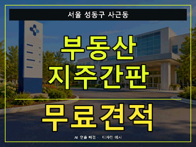 서울 성동구 사근동 부동산 지주간판 무료견적 안내 썸네일 · AI 연출 배경