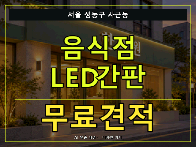 서울 성동구 사근동 음식점 LED간판 무료견적 안내 썸네일 · AI 연출 배경