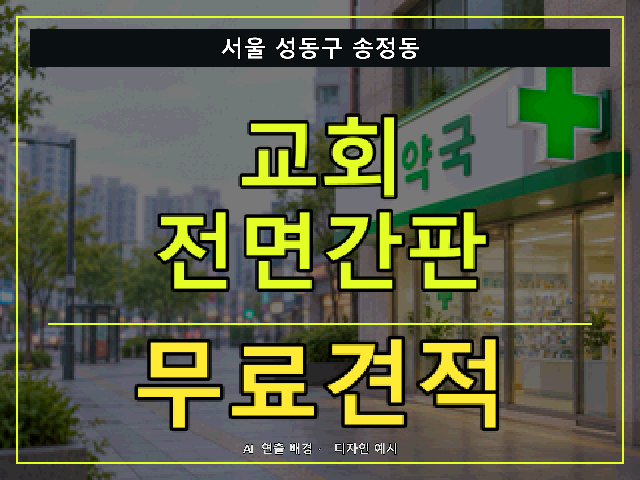 서울 성동구 송정동 교회 전면간판 무료견적 안내 썸네일 · AI 연출 배경
