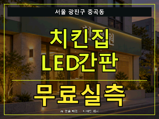 서울 광진구 중곡동 치킨집 LED간판 무료실측 안내 썸네일 · AI 연출 배경