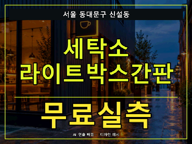 서울 동대문구 신설동 세탁소 라이트박스간판 무료실측 안내 썸네일 · AI 연출 배경