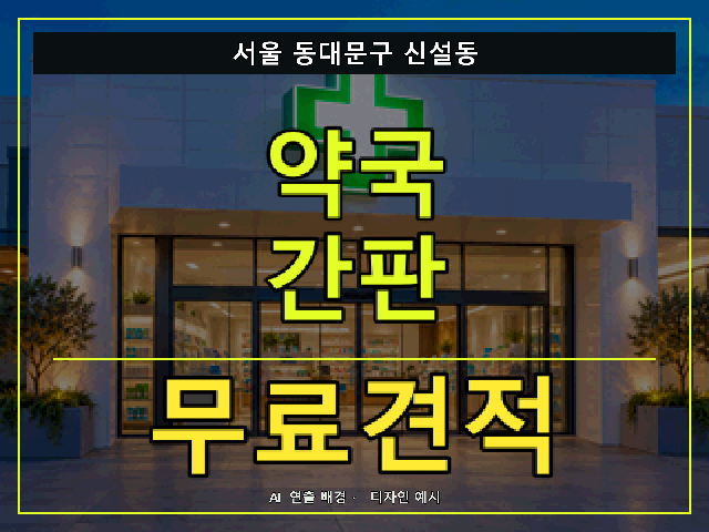 서울 동대문구 신설동 약국 간판 무료견적 안내 썸네일 · AI 연출 배경