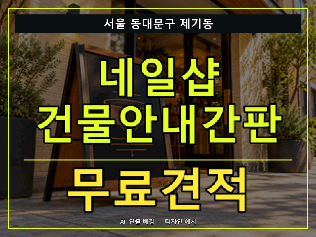 서울 동대문구 제기동 네일샵 건물안내간판 무료견적 안내 썸네일 · AI 연출 배경
