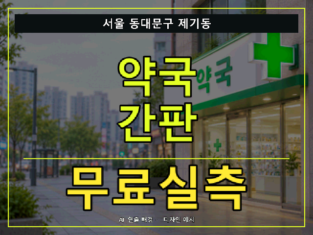 서울 동대문구 제기동 약국 간판 무료실측 안내 썸네일 · AI 연출 배경