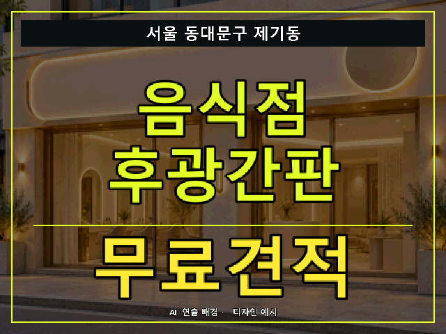 서울 동대문구 제기동 음식점 후광간판 무료견적 안내 썸네일 · AI 연출 배경