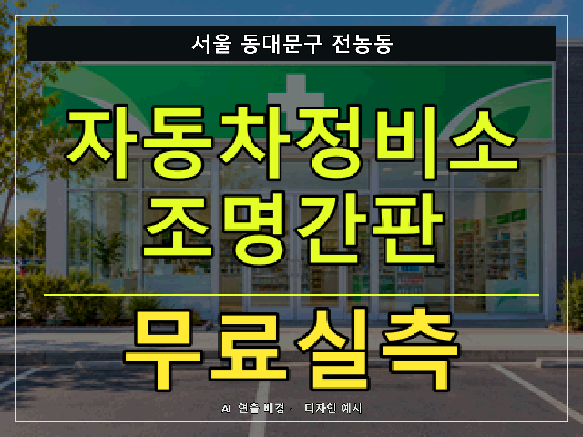서울 동대문구 전농동 자동차정비소 조명간판 무료실측 안내 썸네일 · AI 연출 배경