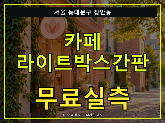 서울 동대문구 장안동 카페 라이트박스간판 무료실측 안내 썸네일 · AI 연출 배경