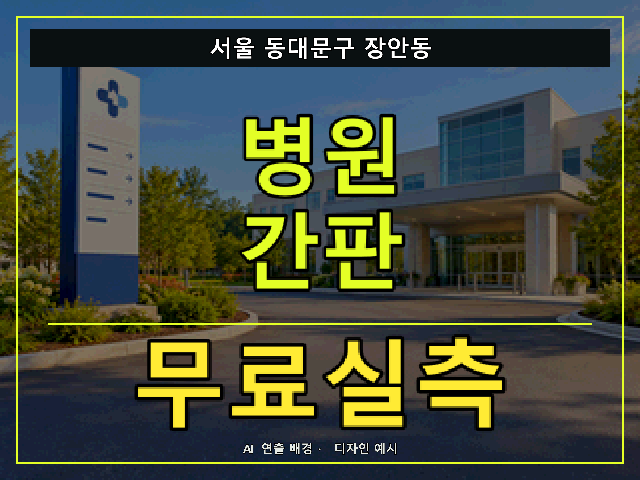 서울 동대문구 장안동 병원 간판 무료실측 안내 썸네일 · AI 연출 배경
