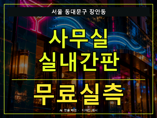 서울 동대문구 장안동 사무실 실내간판 무료실측 안내 썸네일 · AI 연출 배경