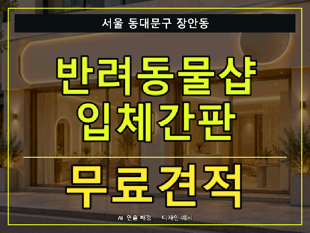 서울 동대문구 장안동 반려동물샵 입체간판 무료견적 안내 썸네일 · AI 연출 배경