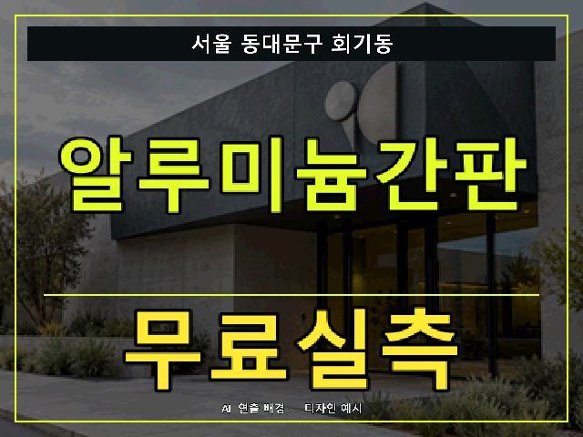 서울 동대문구 회기동 알루미늄간판 무료실측 안내 썸네일 · AI 연출 배경