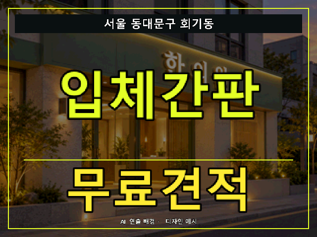 서울 동대문구 회기동 입체간판 무료견적 안내 썸네일 · AI 연출 배경