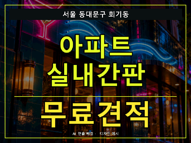 서울 동대문구 회기동 아파트 실내간판 무료견적 안내 썸네일 · AI 연출 배경