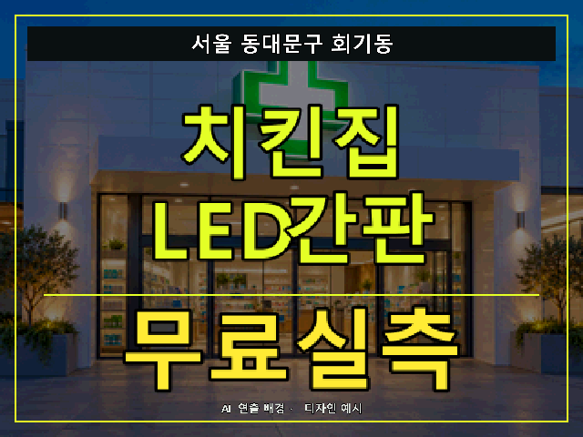 서울 동대문구 회기동 치킨집 LED간판 무료실측 안내 썸네일 · AI 연출 배경