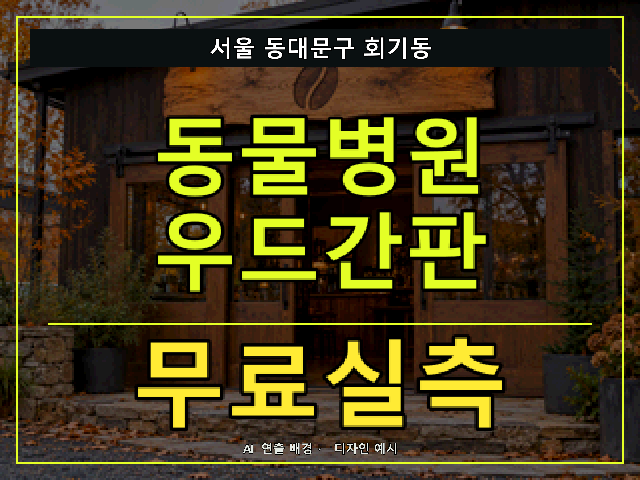 서울 동대문구 회기동 동물병원 우드간판 무료실측 안내 썸네일 · AI 연출 배경