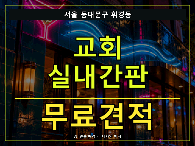 서울 동대문구 휘경동 교회 실내간판 무료견적 안내 썸네일 · AI 연출 배경