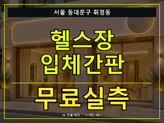 서울 동대문구 휘경동 헬스장 입체간판 무료실측 안내 썸네일 · AI 연출 배경