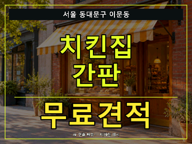 서울 동대문구 이문동 치킨집 간판 무료견적 안내 썸네일 · AI 연출 배경