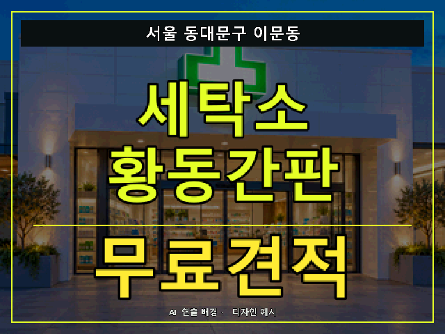 서울 동대문구 이문동 세탁소 황동간판 무료견적 안내 썸네일 · AI 연출 배경