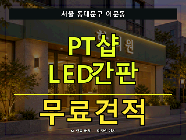 서울 동대문구 이문동 PT샵 LED간판 무료견적 안내 썸네일 · AI 연출 배경