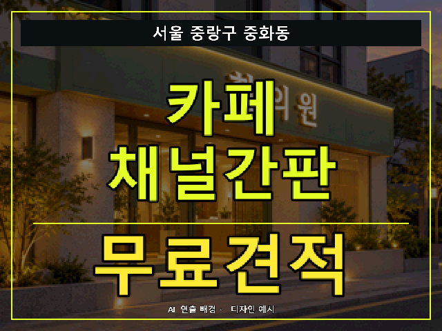 서울 중랑구 중화동 카페 채널간판 무료견적 안내 썸네일 · AI 연출 배경