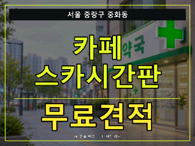 서울 중랑구 중화동 카페 스카시간판 무료견적 안내 썸네일 · AI 연출 배경