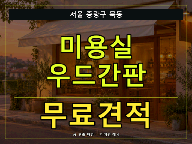 서울 중랑구 묵동 미용실 우드간판 무료견적 안내 썸네일 · AI 연출 배경