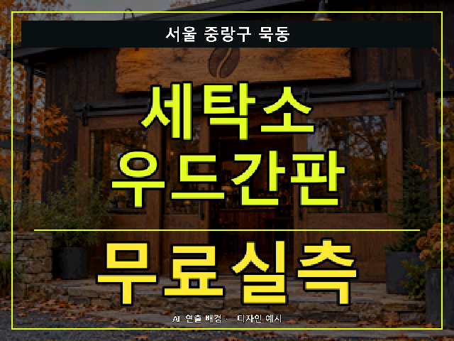서울 중랑구 묵동 세탁소 우드간판 무료실측 안내 썸네일 · AI 연출 배경
