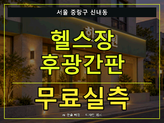 서울 중랑구 신내동 헬스장 후광간판 무료실측 안내 썸네일 · AI 연출 배경