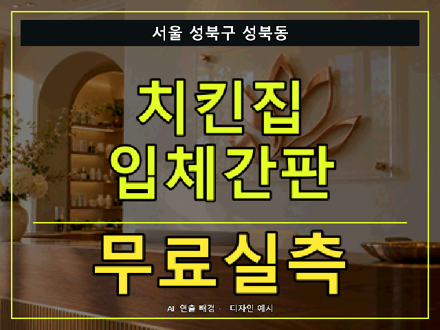 서울 성북구 성북동 치킨집 입체간판 무료실측 안내 썸네일 · AI 연출 배경