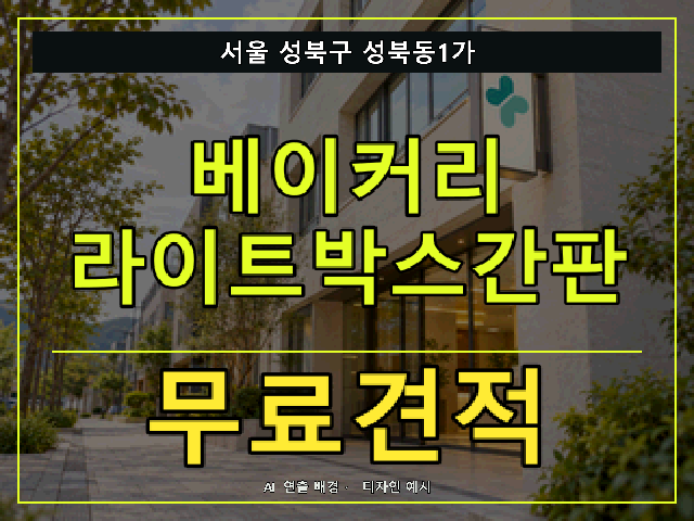 서울 성북구 성북동1가 베이커리 라이트박스간판 무료견적 안내 썸네일 · AI 연출 배경