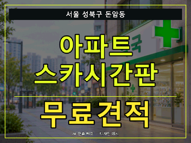 서울 성북구 돈암동 아파트 스카시간판 무료견적 안내 썸네일 · AI 연출 배경