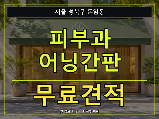 서울 성북구 돈암동 피부과 어닝간판 무료견적 안내 썸네일 · AI 연출 배경