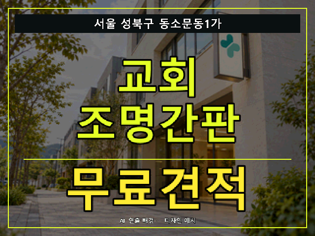 서울 성북구 동소문동1가 교회 조명간판 무료견적 안내 썸네일 · AI 연출 배경