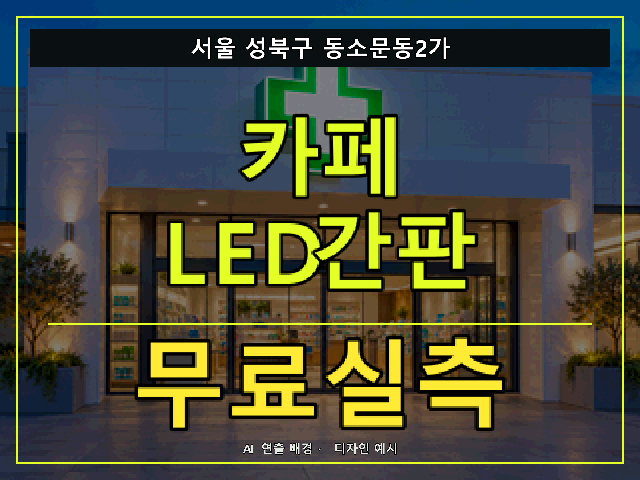 서울 성북구 동소문동2가 카페 LED간판 무료실측 안내 썸네일 · AI 연출 배경