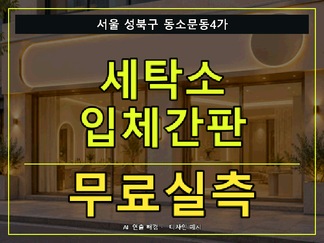 서울 성북구 동소문동4가 세탁소 입체간판 무료실측 안내 썸네일 · AI 연출 배경