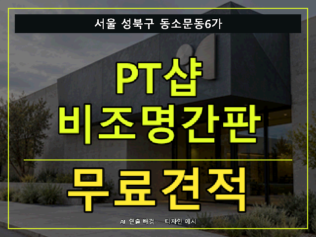 서울 성북구 동소문동6가 PT샵 비조명간판 무료견적 안내 썸네일 · AI 연출 배경