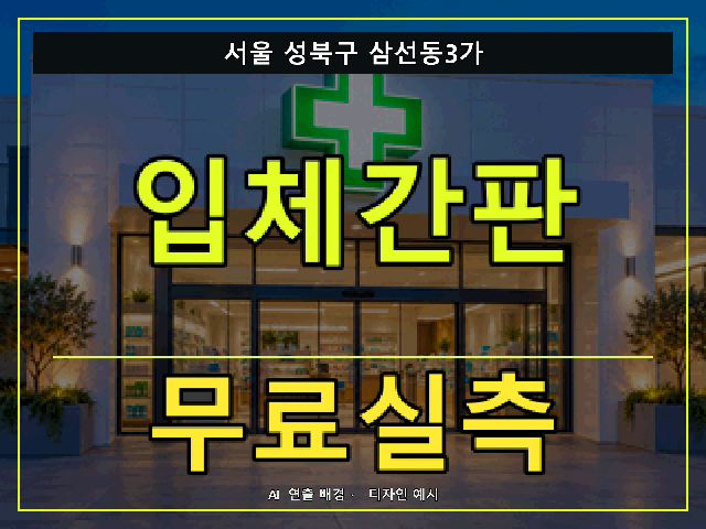 서울 성북구 삼선동3가 입체간판 무료실측 안내 썸네일 · AI 연출 배경