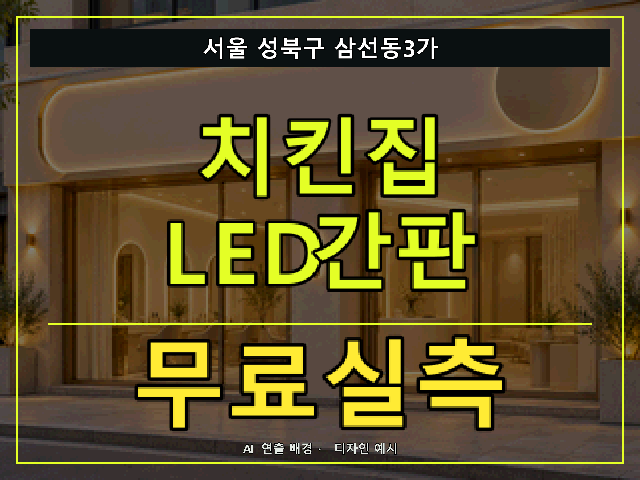 서울 성북구 삼선동3가 치킨집 LED간판 무료실측 안내 썸네일 · AI 연출 배경