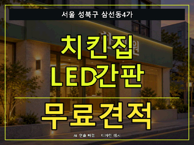 서울 성북구 삼선동4가 치킨집 LED간판 무료견적 안내 썸네일 · AI 연출 배경