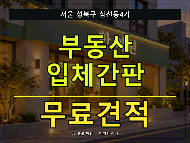 서울 성북구 삼선동4가 부동산 입체간판 무료견적 안내 썸네일 · AI 연출 배경